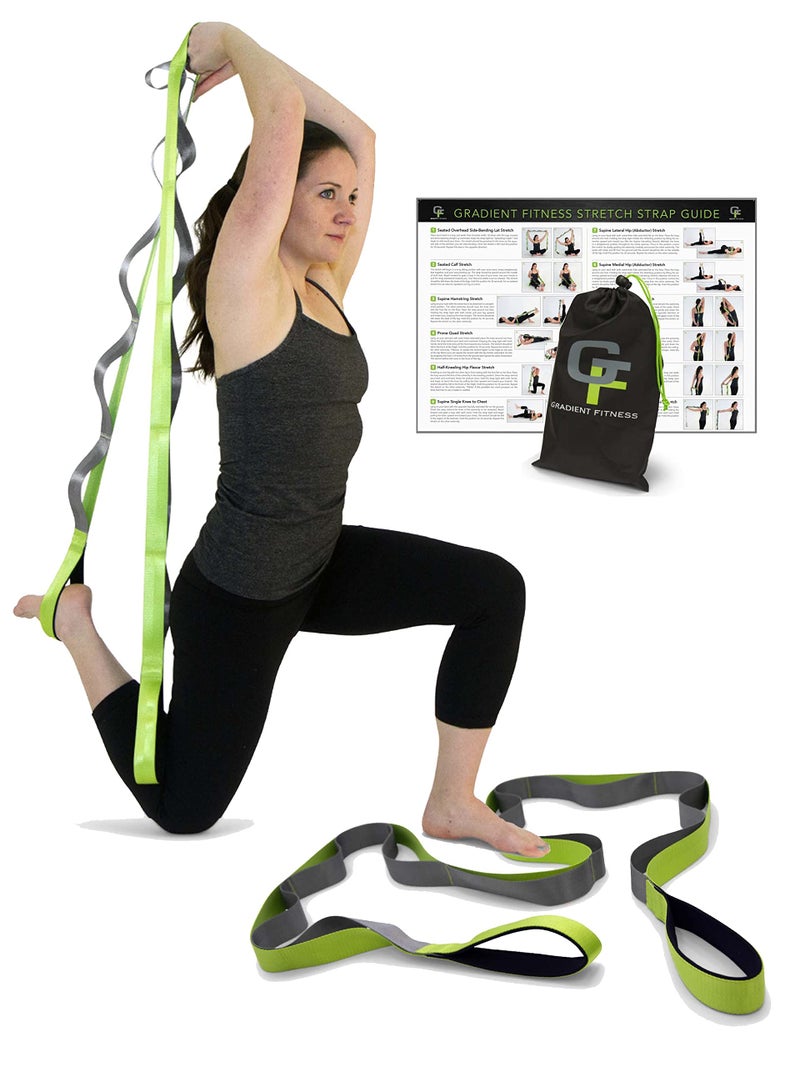 Gradient Fitness Stretching Strap for Physical Therapy, 12 Multi-Loop Stretch Strap 1.5" W x 8' L, Neoprene Handles, Physical Therapy Equipment, Yoga Straps for Stretching, Leg Stretcher, (Green/Grey) - Image 1